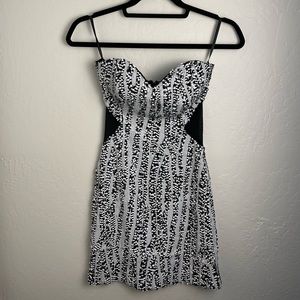 Bebe Strapless Sequins Mini Dress Black White Small